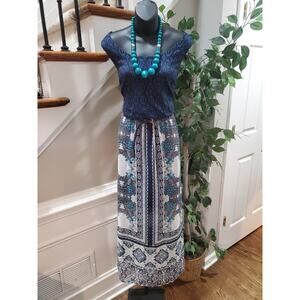 Grayson Women's Blue Polyester Scoop Neck Sleeveless Long Maxi Dress Size 16